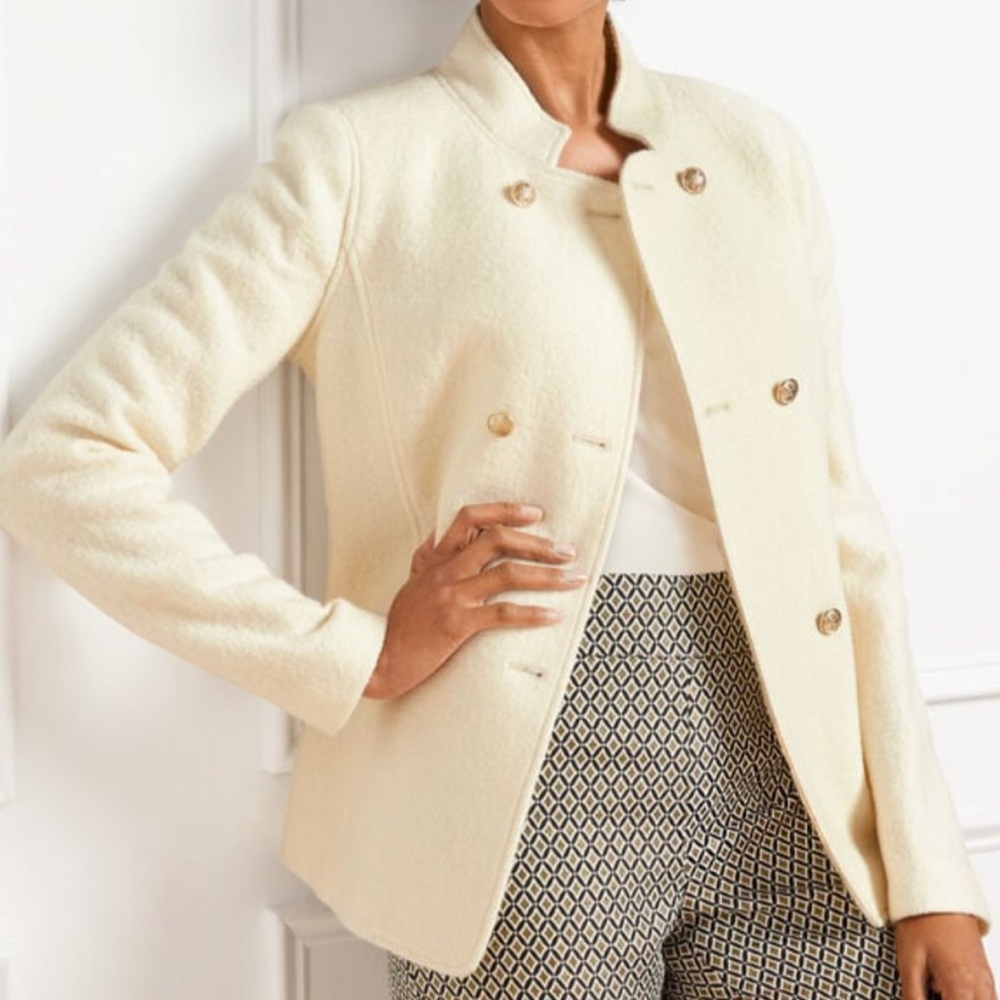 Talbots Ivory Double-Breasted Boucle Boiled Wool Jacket Pea Coat size 8